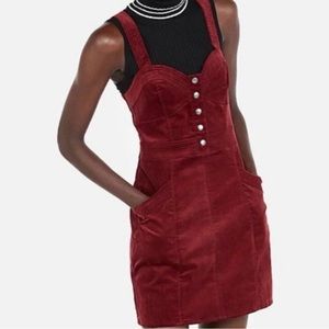 Corduroy Bustier Fit and Flare Red Dress